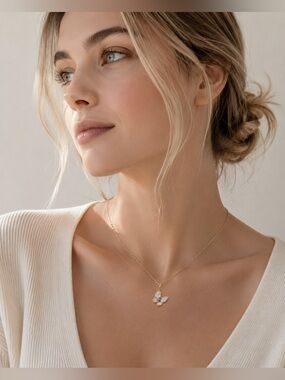 Natural Mother of Pearl Butterfly Pendant Necklace | Purple Zircon | ss chain